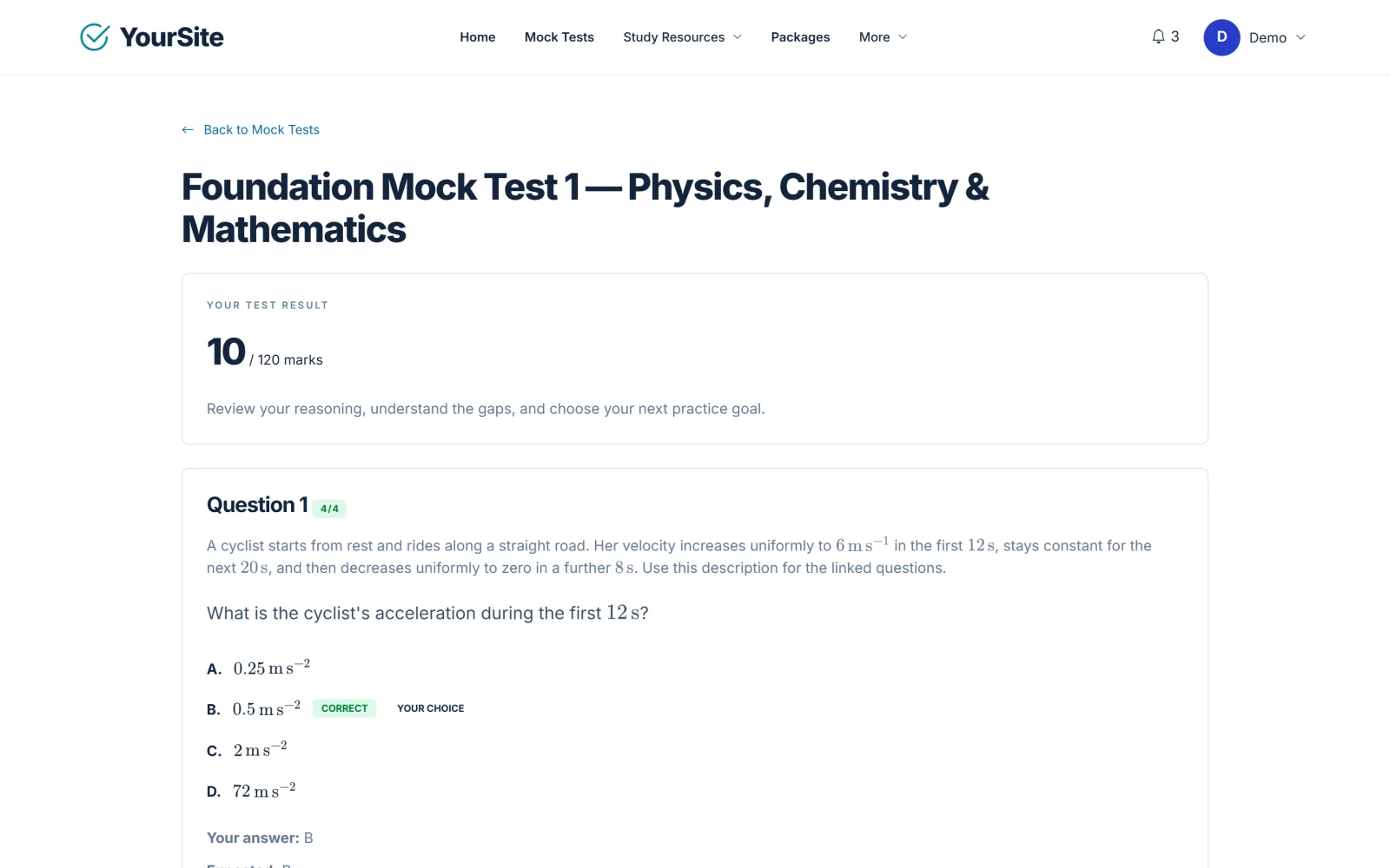 A released test result
