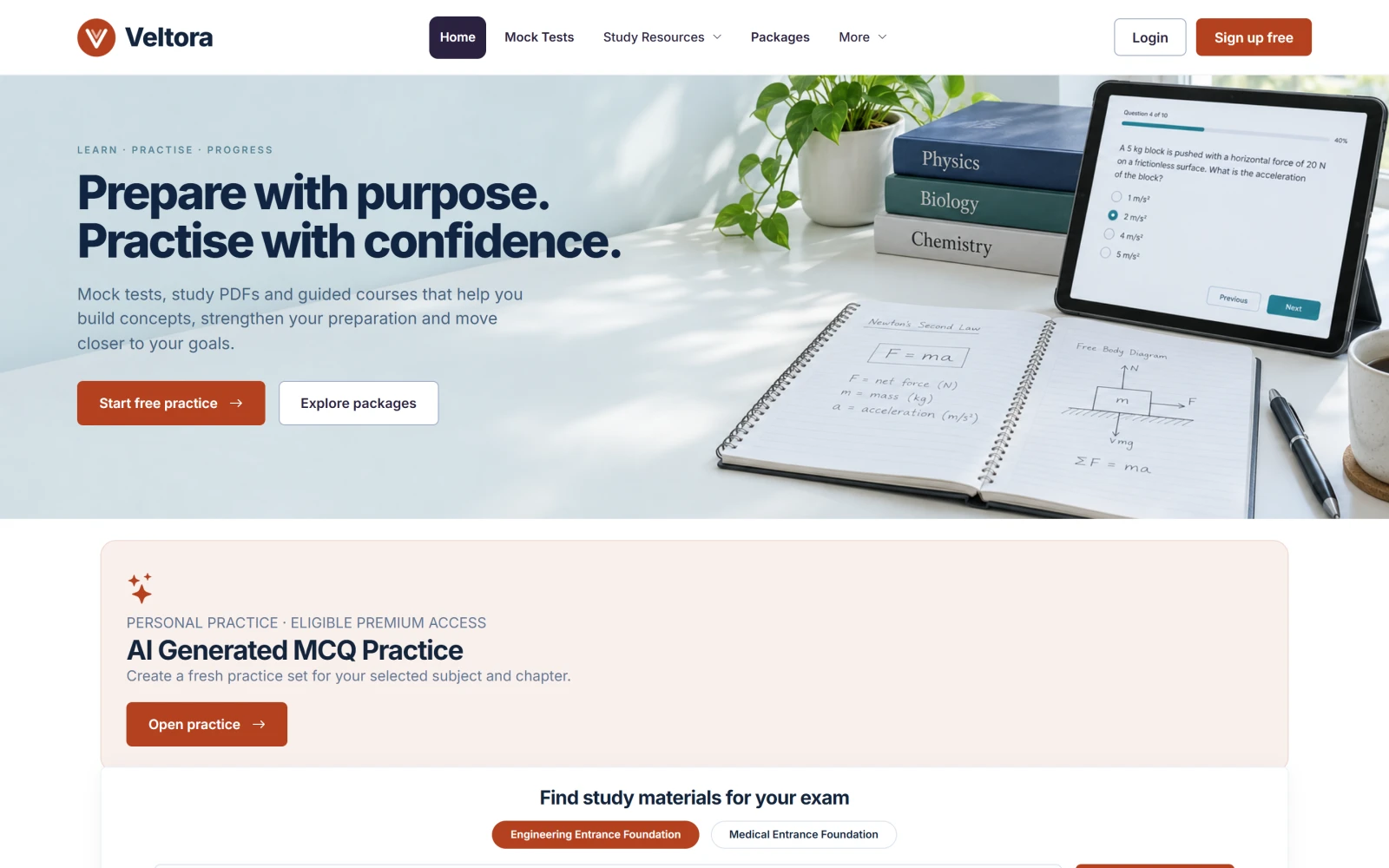The same homepage renamed Veltora with a different logo and colours