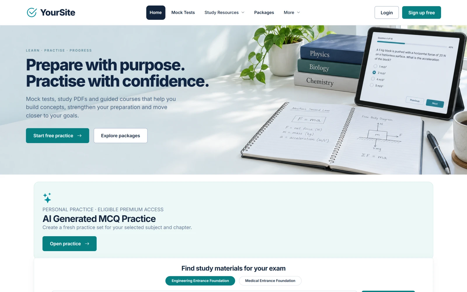 The public homepage under the default name YourSite